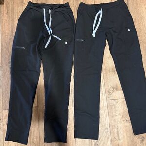 Figs Black Scrub Pants with Light Gray Drawcords
